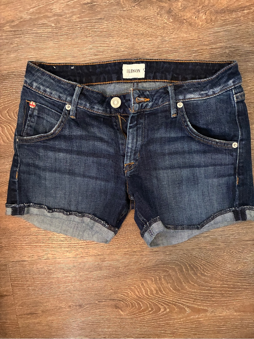 Hudson Jeans Dark Blue Denim Rolled Cuff Shorts